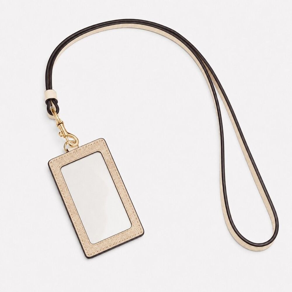 Coach ID Lanyard Signature Canvas Sand Chalk Card Holder CZ285 NWT